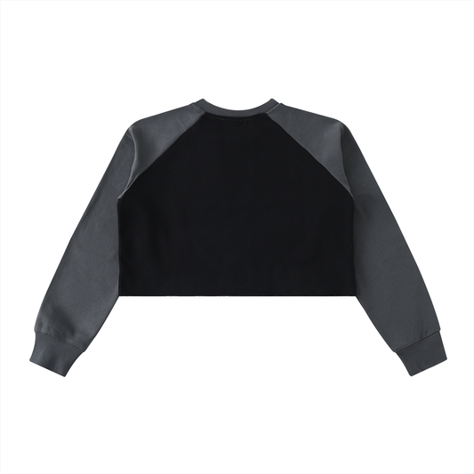 Raw-Hem Color-Block Raglan Crop Sweatshirt