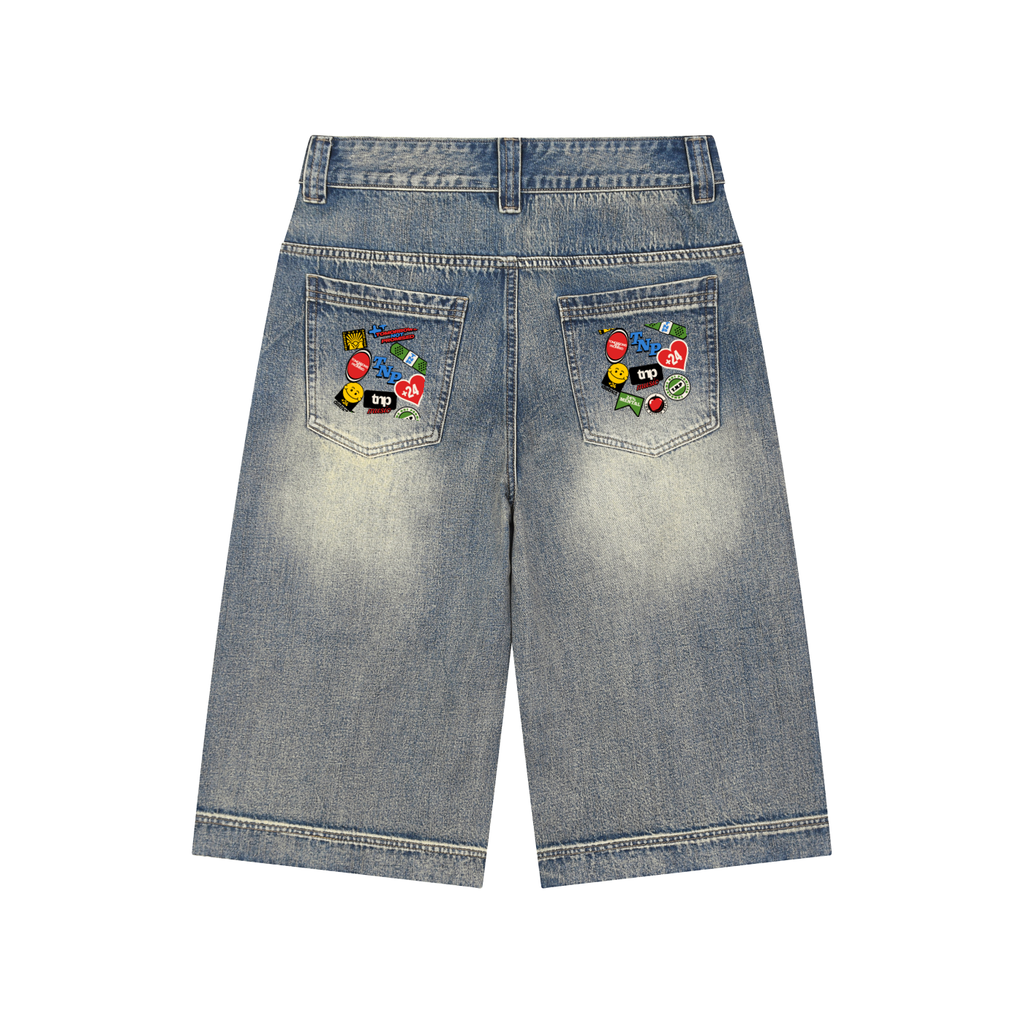 BAG PATCH Vintage Wash Baggy Denim Shorts
