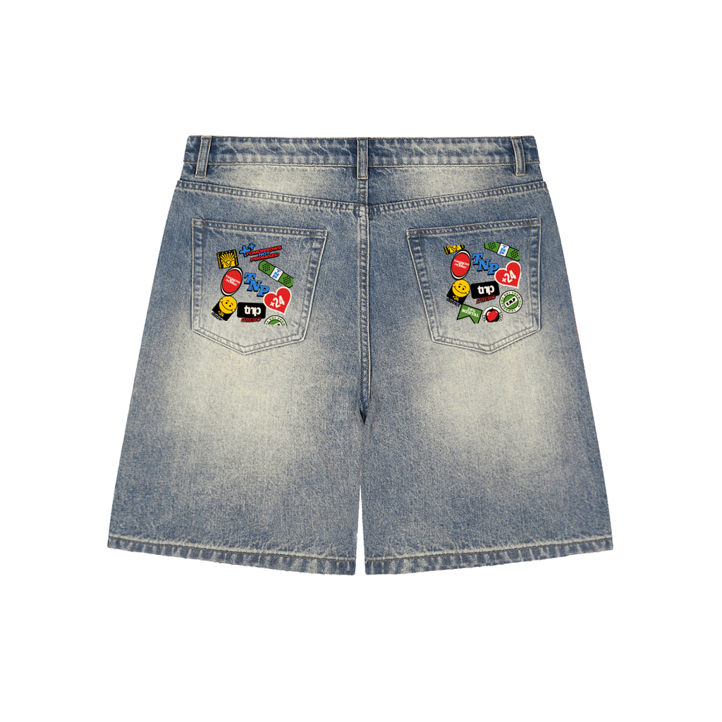 BAG PATCH Faded Distressed Baggy Denim Shorts