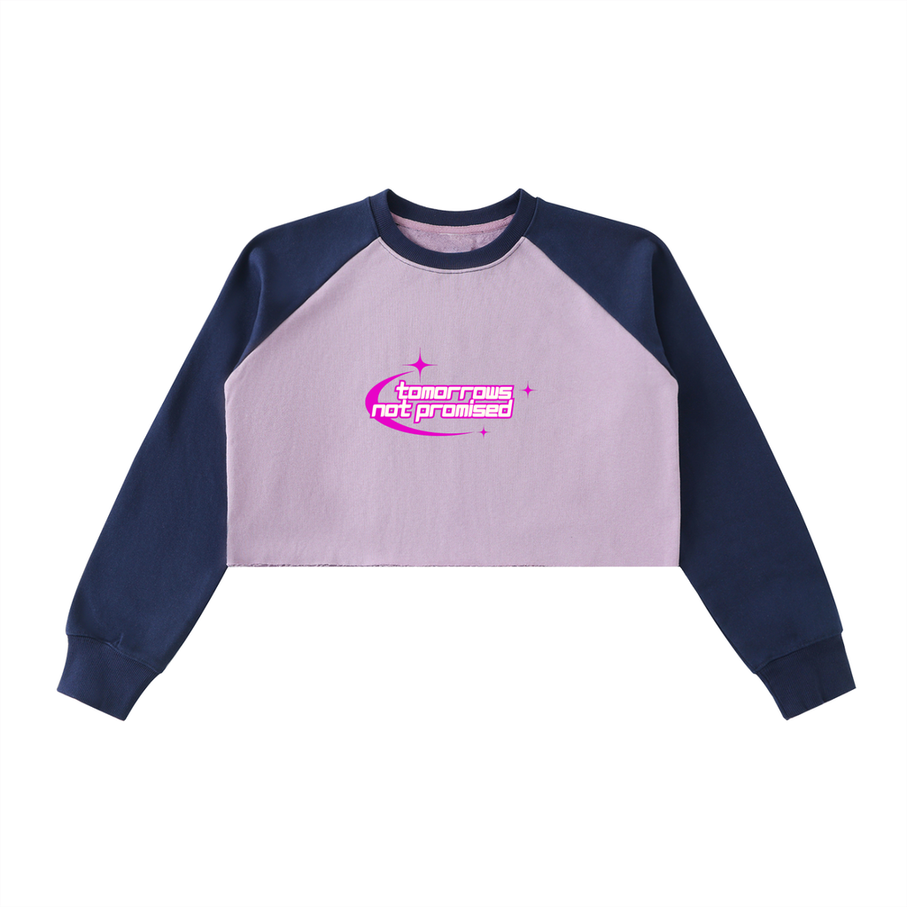 Raw-Hem Color-Block Raglan Crop Sweatshirt