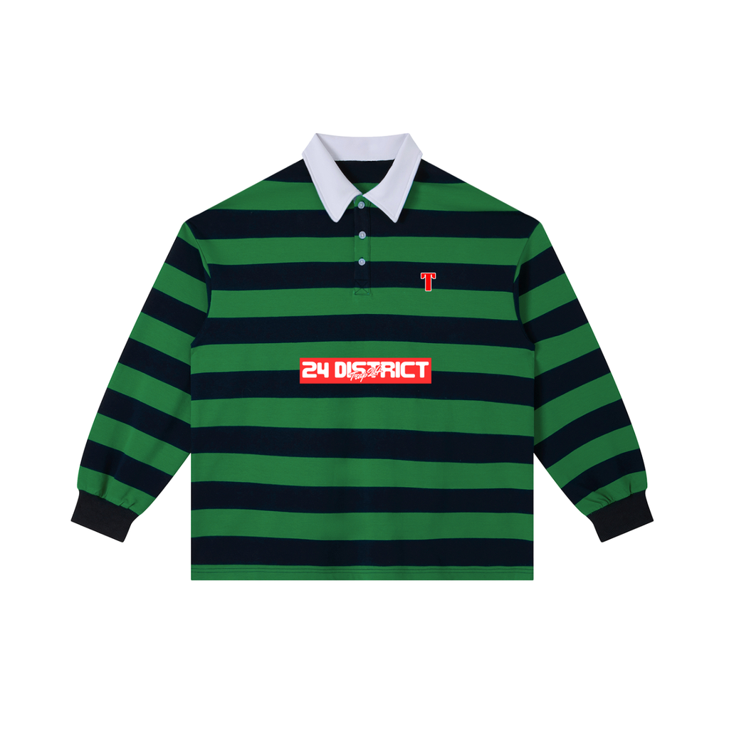rugby graphic Color Block Stripe Polo Shirt