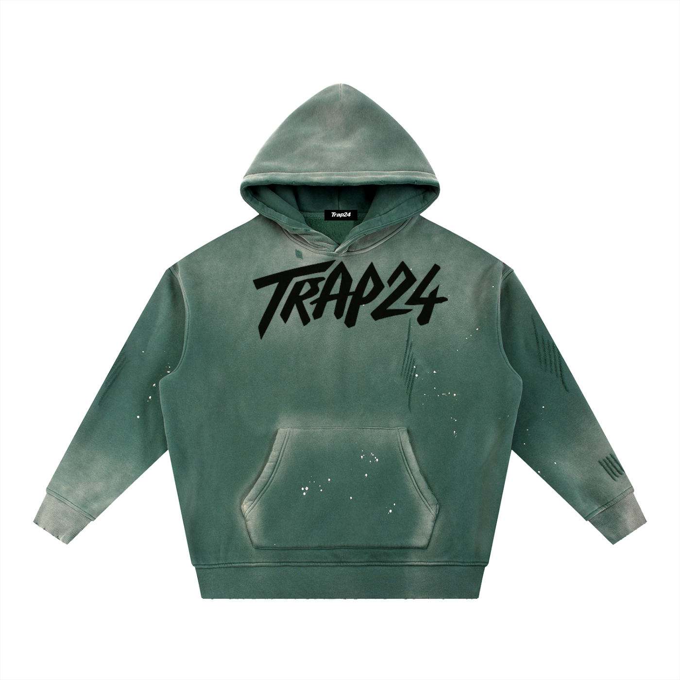 trap24 graphic Vintage Washed Frayed Fleece Hoodie