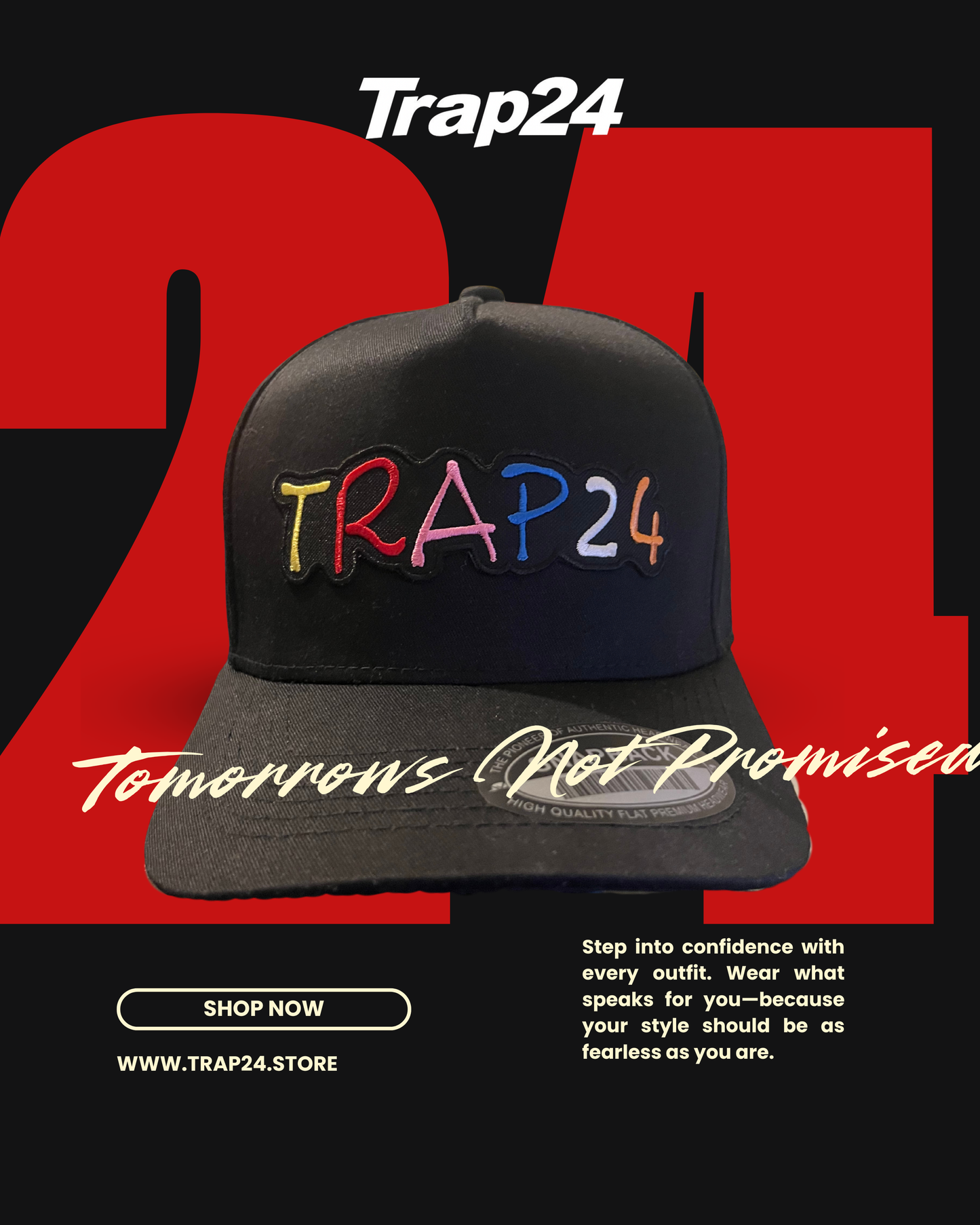 Trap24 Embroidered Fitted cap step 2 COLLECTION (black)