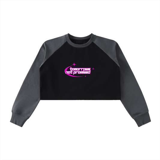 Raw-Hem Color-Block Raglan Crop Sweatshirt