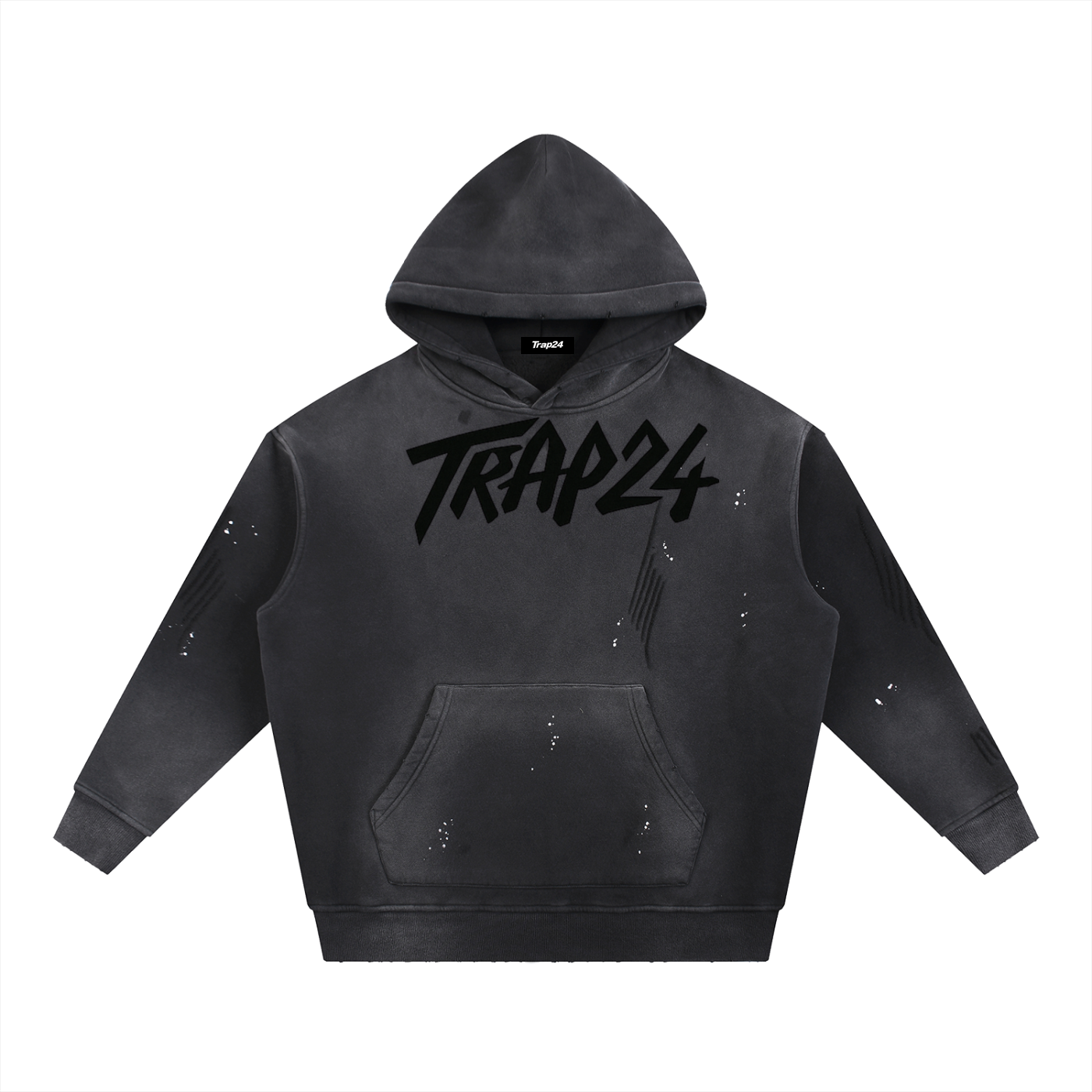 trap24 graphic Vintage Washed Frayed Fleece Hoodie