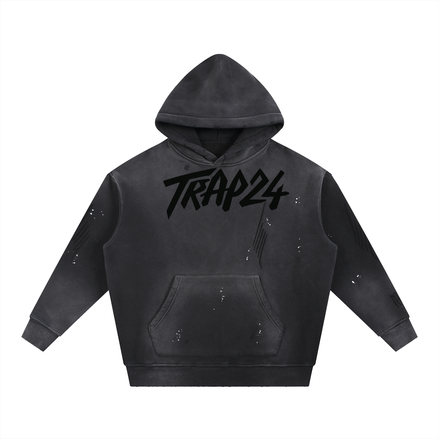 trap24 graphic Vintage Washed Frayed Fleece Hoodie